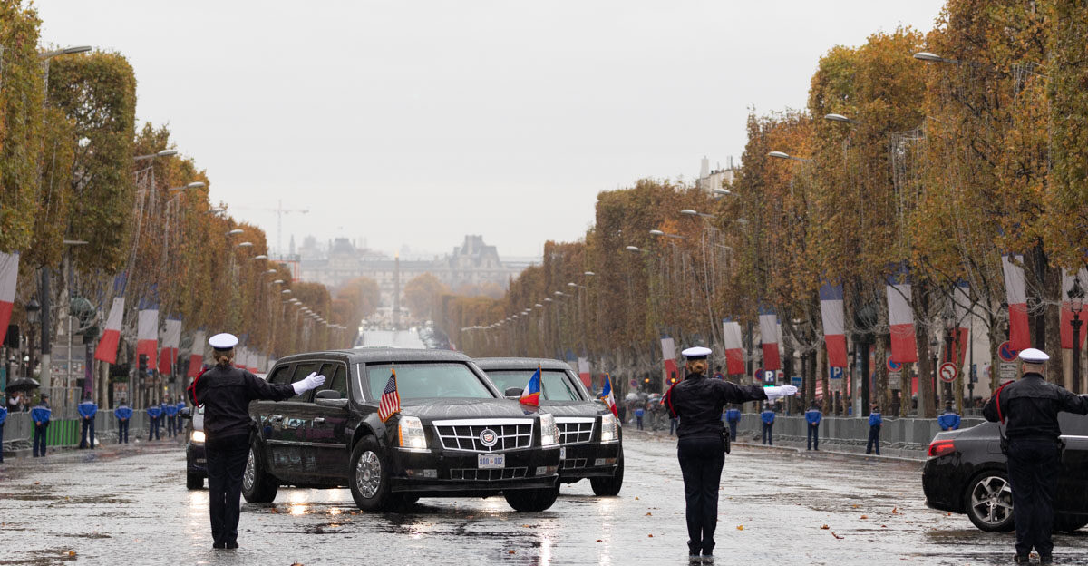 President Donald J Trump and First Lady Melania Trump arrive to the Centennial of the 1918 Armistice Day ceremony Sunday Nov 11 2018 at the Arc de Triomphe in Paris Official White House Photo by Shealah Craighead