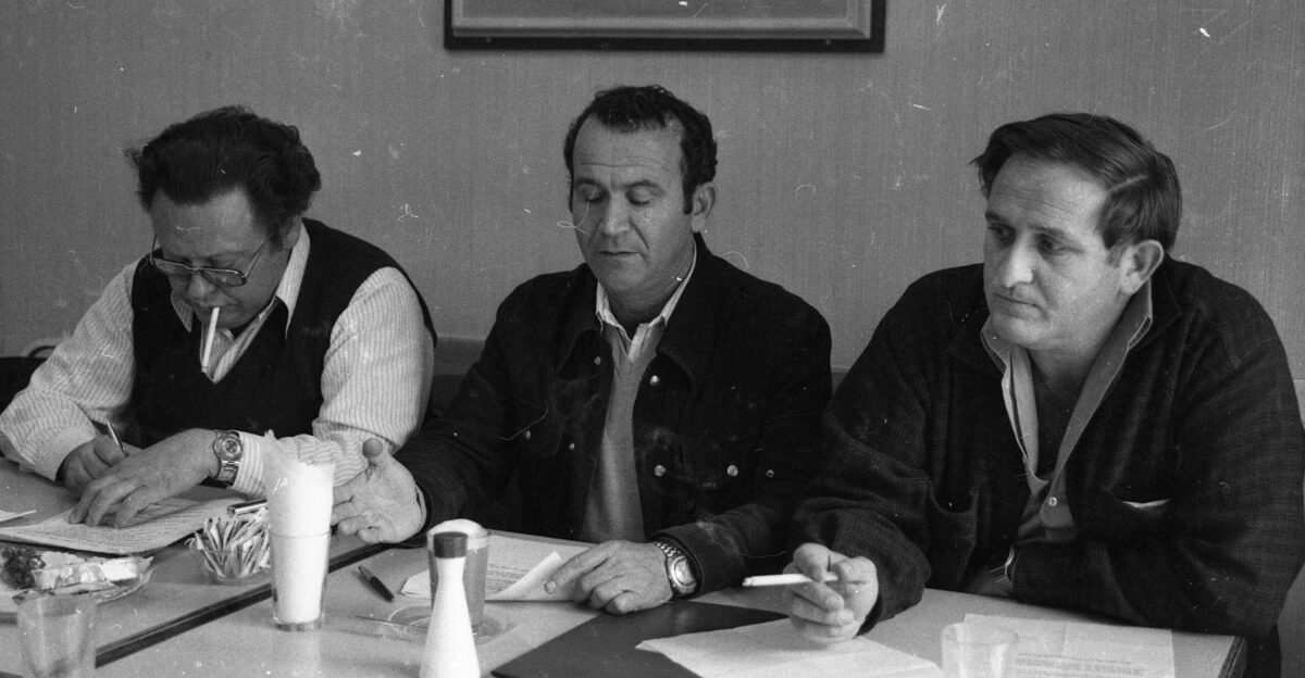 The Secretary of the Union of the Kvutzot and the Kibbutzim holding a press conference in which they condemn the government policy on political and economic issues