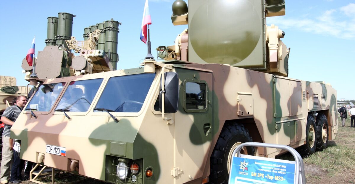 Fighting vehicle 9A331MK of antiaircraft rocket complex Tor-M2E The international aerospace salon MAKS-2011