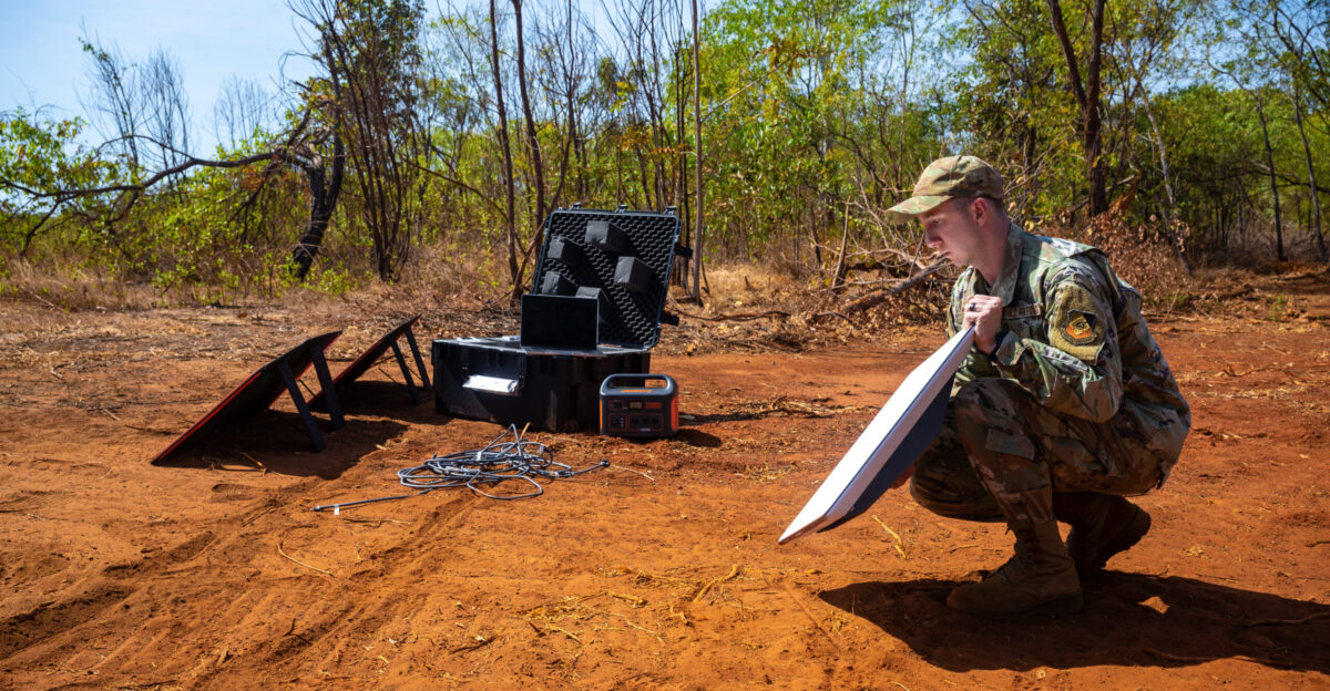 U S Air Force Staff Sgt Antonio Vicere a member of the 1st Combat Camera Squadron deploys a Starshield Terminal at Royal Australian Air Force Tindal Australia Aug 4 2024 Austere locations leverage the 1 CTCS Cyber Systems Technicians ability to enable the rapid transmission of imagery in any environment U S Air Force photo by Senior Airman Mitchell Corley
