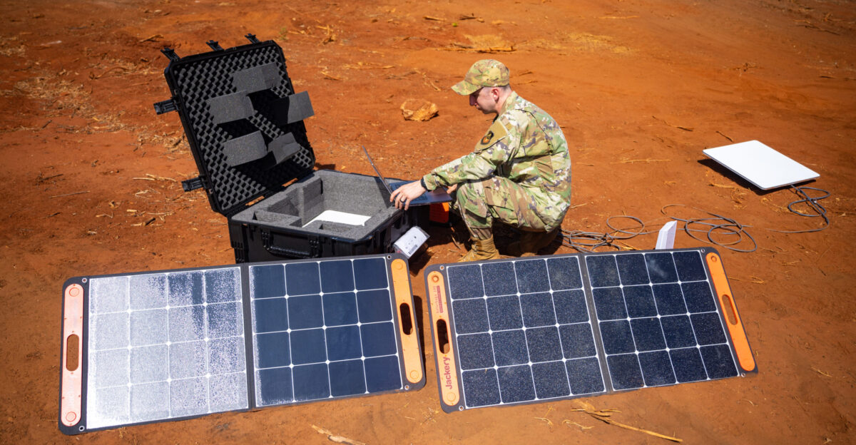 U S Air Force Staff Sgt Antonio Vicere a member of the 1st Combat Camera Squadron deploys a Starshield Terminal at Royal Australian Air Force Tindal Australia Aug 4 2024 Austere locations leverage the 1 CTCS Cyber Systems Technicians ability to enable the rapid transmission of imagery in any environment U S Air Force photo by Senior Airman Mitchell Corley