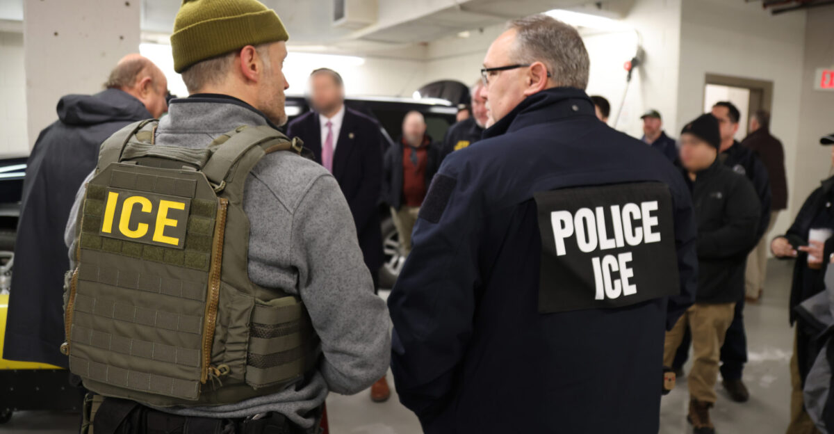 ICE Chicago Field Office Director Sam Olson left and ICE Chicago Special Agent in Charge Sean Fitzgerald kicked off an enhanced enforcement operation in Chicago Jan 26 2025 with officers from the Department of Justice the FBI the DEA the ATF and the U S Marshals Service