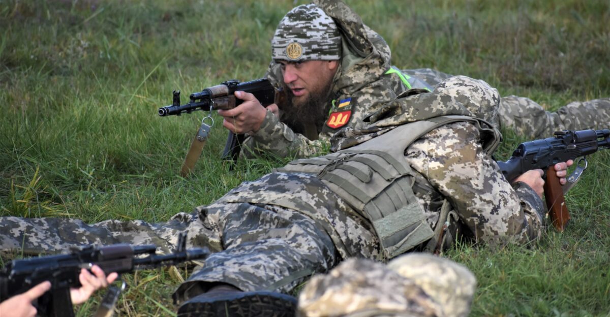 Ukraine soldiers conduct marksmanship training and small unit tactics during Rapid Trident 2019 Sept 21 2019 near Yavoriv Ukraine RT19 is an annual multinational exercise which involves approximately 3 700 personnel from 14 nations that supports joint combined interoperability among the partner militaries of Ukraine and the United States as well as Partnership for Peace nations and NATO allies U S Army National Guard photo by Staff Sgt Amanda H Johnson