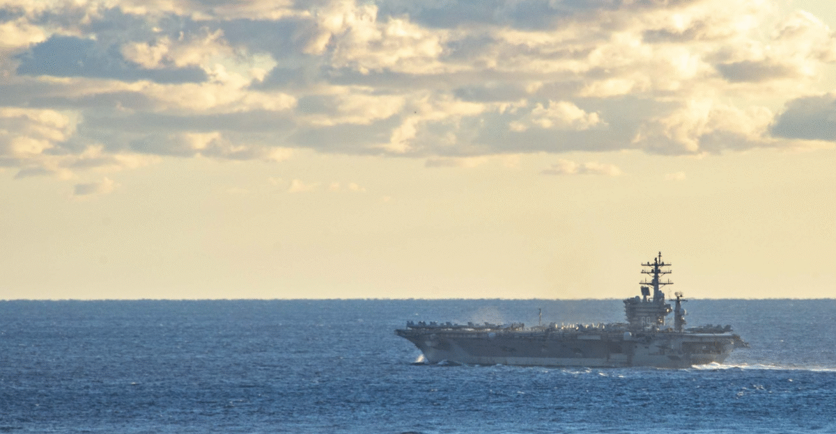The United States Navy aircraft carrier USS Dwight D Eisenhower CVN-69 in the Atlantic Ocean 18 October 2023