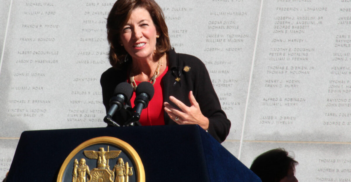 NYS Lt Governor Kathy Hochul speaks during the 2015 Fallen Firefighters Memorial Ceremony