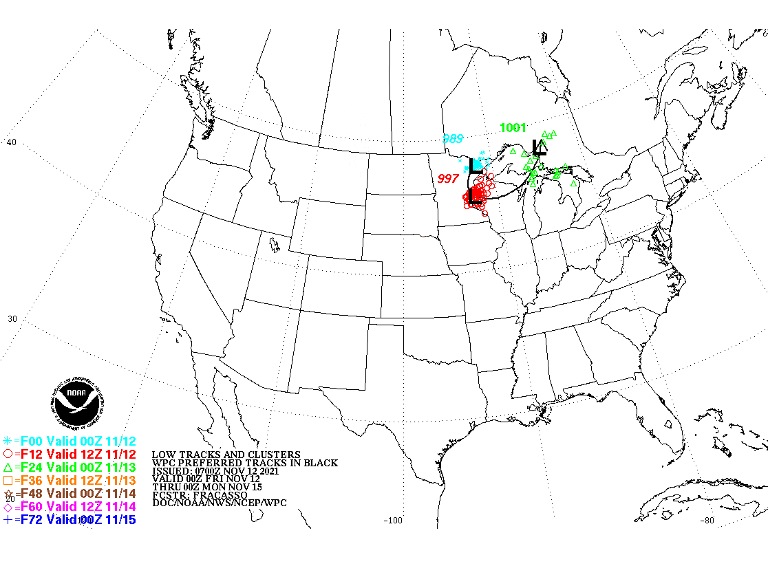 Weather Prediction Center s 3-day forecast track and intensity graphic for the November 2021 North American blizzard