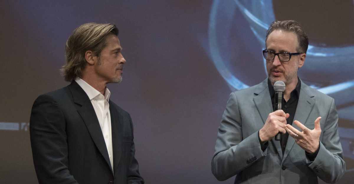 From left to right, actor Brad Pitt, producer, co-writer, and director James Gray, and actor Tommy Lee Jones are seen on stage before a screening of their film "Ad Astra" at National Geographic Society, Monday, September 16, 2019 in Washington. The film stars Pitt, Jones, Ruth Negga, Liv Tyler, and Donald Sutherland. Pitt stars as astronaut Roy McBride who travels deep into the solar system in hopes of solving a mystery that threatens life on Earth. Photo Credit: (NASA/Aubrey Gemignani)