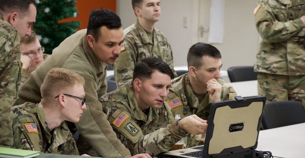 Soldiers with 5th Battalion 7th Air Defense Artillery Regiment practice plotting and analyzing Patriot locations on a Tactical Planner s Workstation during an Air Defense University at Baumholder Germany January 4 2019 More than 75 Soldiers from the 5-7 and the 174th Air Defense Artillery Brigade attended the two-week course which began Jan 2 The training covered topics that included Patriot systems defense design and integration with joint services international allies and partners U S Army photo by 1st Lt Josef Danczuk
