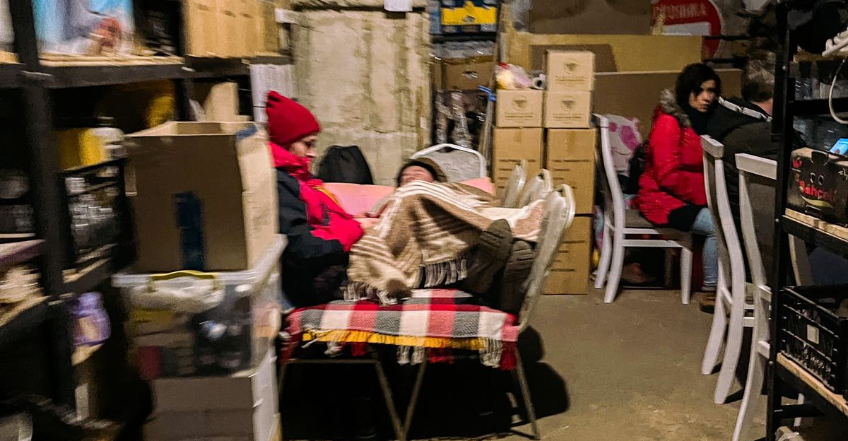 Members of the Jewish community in Chernihiv Ukraine take refuge in the basement of the synagogue as bombs rain down February 2022 They are part of the ongoing relief effort for Ukrainian Jews led by Chabad-Lubavitch in Ukraine the only network on the ground able to respond to their needs Ukraine is home to 350 000 Jewish people who are served by 384 Chabad-Lubavitch emissaries in 35 cities Credit Chabad org This photograph is being made available only for publication by news organizations for use in reporting on the events captured in the photo The photograph may not be manipulated in any way and may not be used out of context or in commercial political materials advertisements emails products or promotions