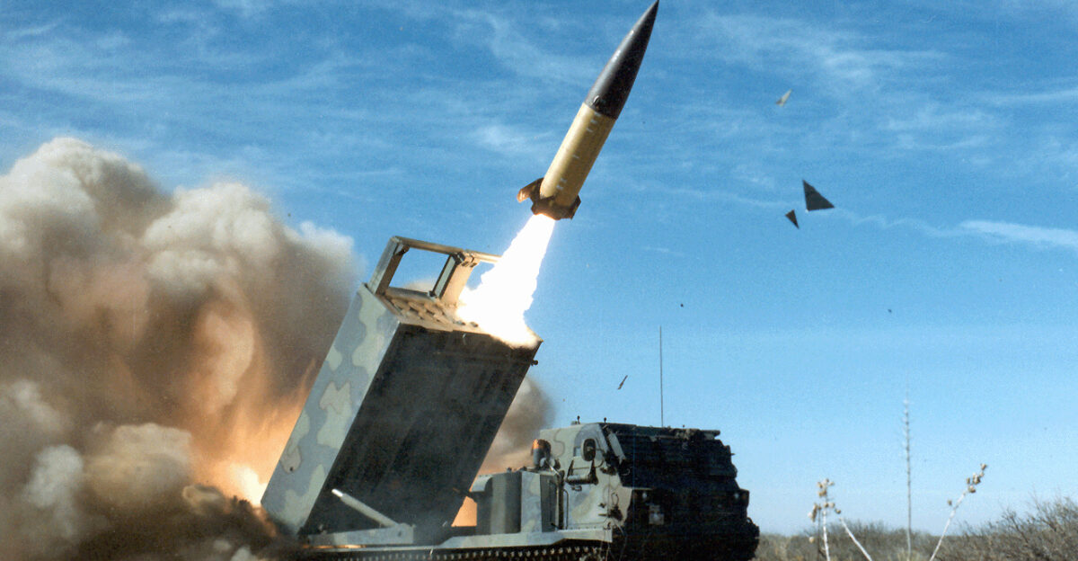 An ATACMS missile being launched from an M270 MLRS
