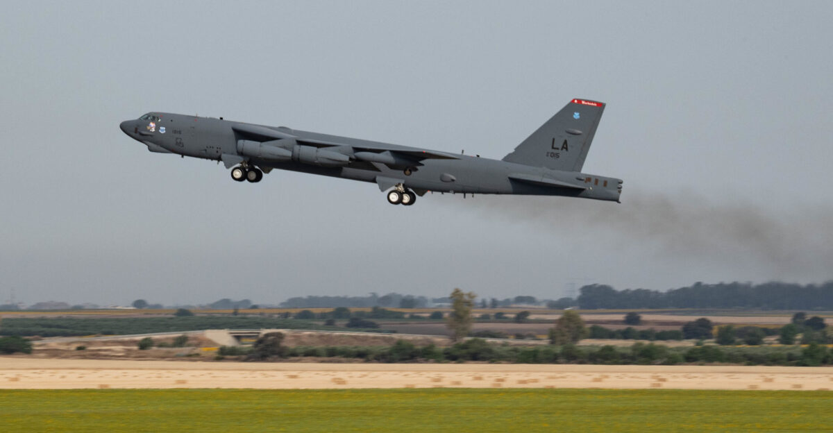 A B-52H Stratofortress assigned to the 2nd Bomb Wing Barksdale Air Force Base Louisiana takes off at Mor n Air Base Spain May 31 2021 in support of Bomber Task Force operations Bomber missions highlight the U S military s ability to conduct integration training with partners and allies U S Air Force photo by 2nd Lt Aileen Lauer