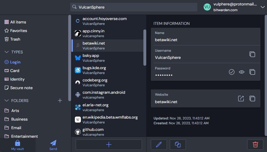 A screenshot of Bitwarden desktop version 2024 12 1