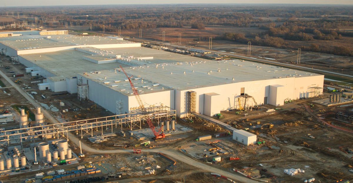 BlueOval City captured at dusk via drone