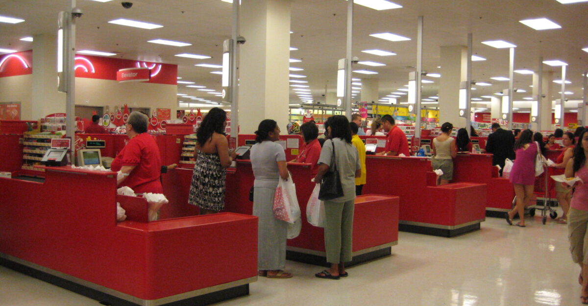 This is a row of Cash Registers at a Target store in the US