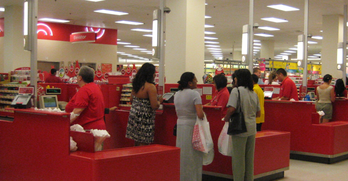 This is a row of Cash Registers at a Target store in the US