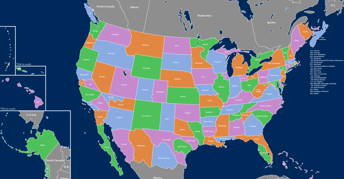 Expanded US map a world where the USA had a few more states no