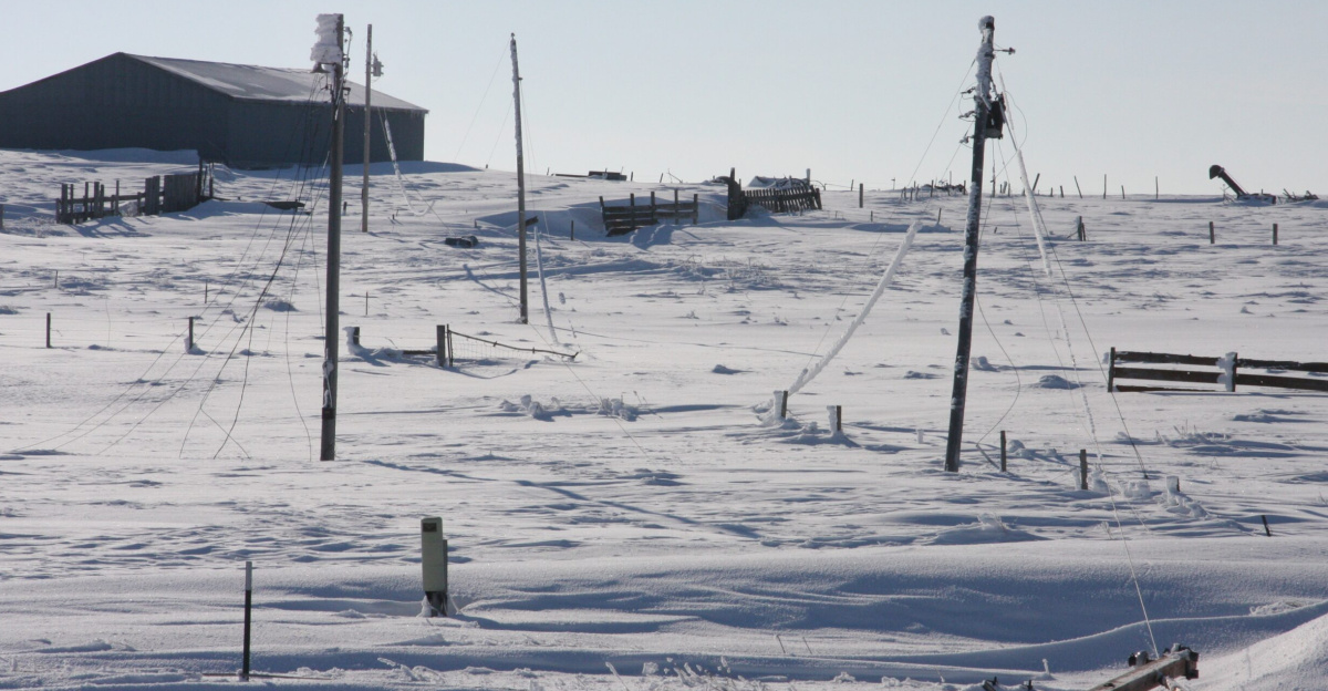 Power lines were damaged due to early spring storms in South Dakota. Ice, snow, wind and rain combined to repeatedly batter and snap powerlines across the state. 
Credit: Moreau Grand Electric Cooperative