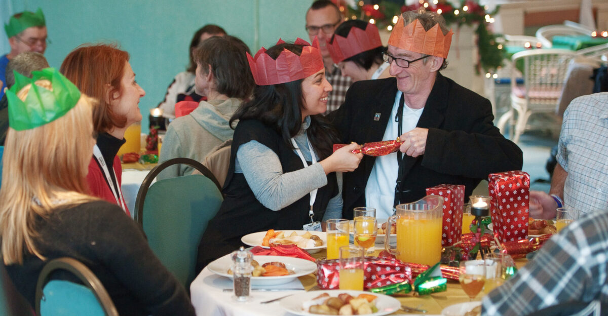 We have teamed again up with local homeless charity the Booth Centre to make Christmas a bit more merry for those who are facing a tough winter Students and staff have collected food gifts clothing and money to help those facing Christmas on the streets Our 30 guests received a full Christmas dinner with all the trimmings in a festively decorated Bryans Suite