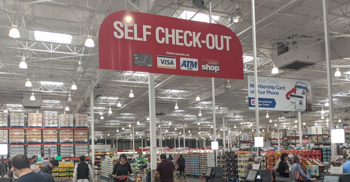 Self-checkout registers in Costco Mission Valley (Store #488) in San Diego, CA