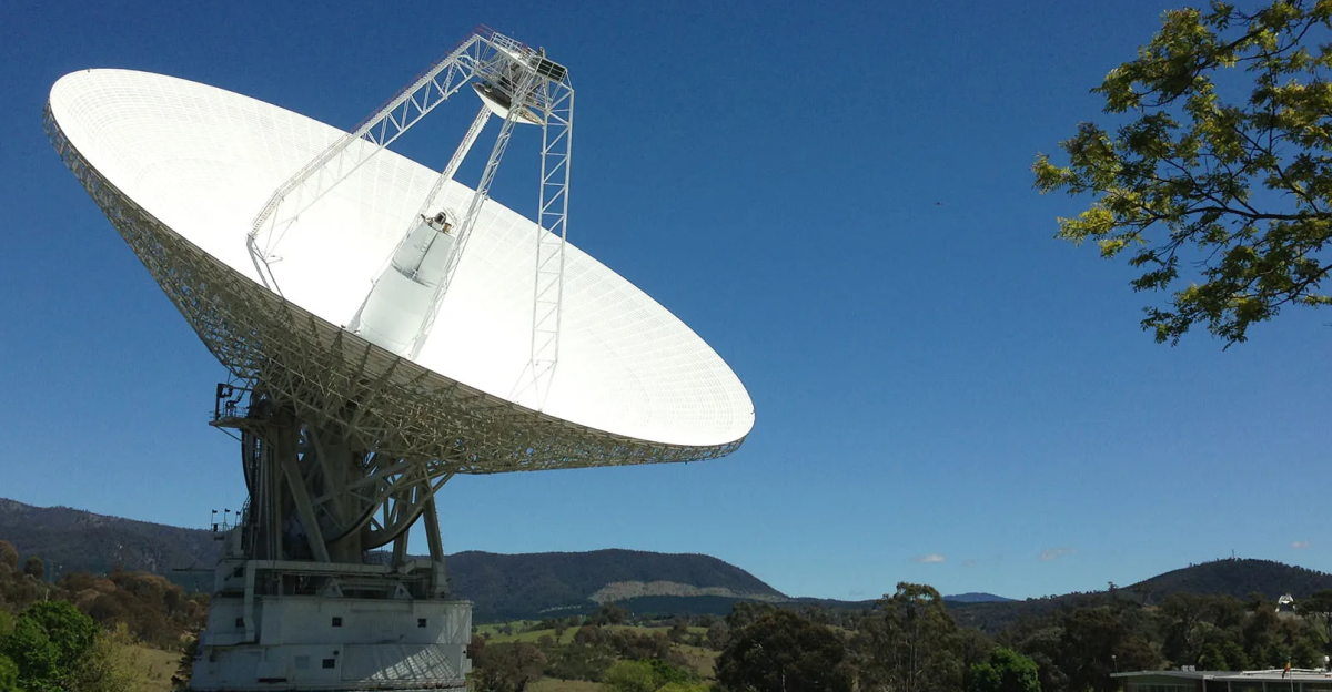 Deep Space Station 43 (DSS-43), a 230-foot (70-meter) antenna at the Canberra Deep Space Communications Complex near Canberra, Australia.