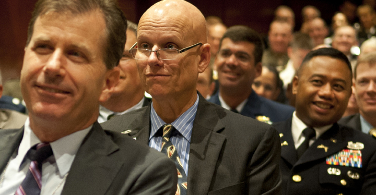 Members of the audience listen to Army Gen. Martin E. Dempsey, chairman of the Joint Chiefs of Staff, as he speaks during the ceremony to rename the Industrial College of Armed Forces to The Dwight D. Eisenhower School for National Security and Resource Strategy at National Defense University on Fort McNair in Washington, D.C., Sept. 6, 2012.