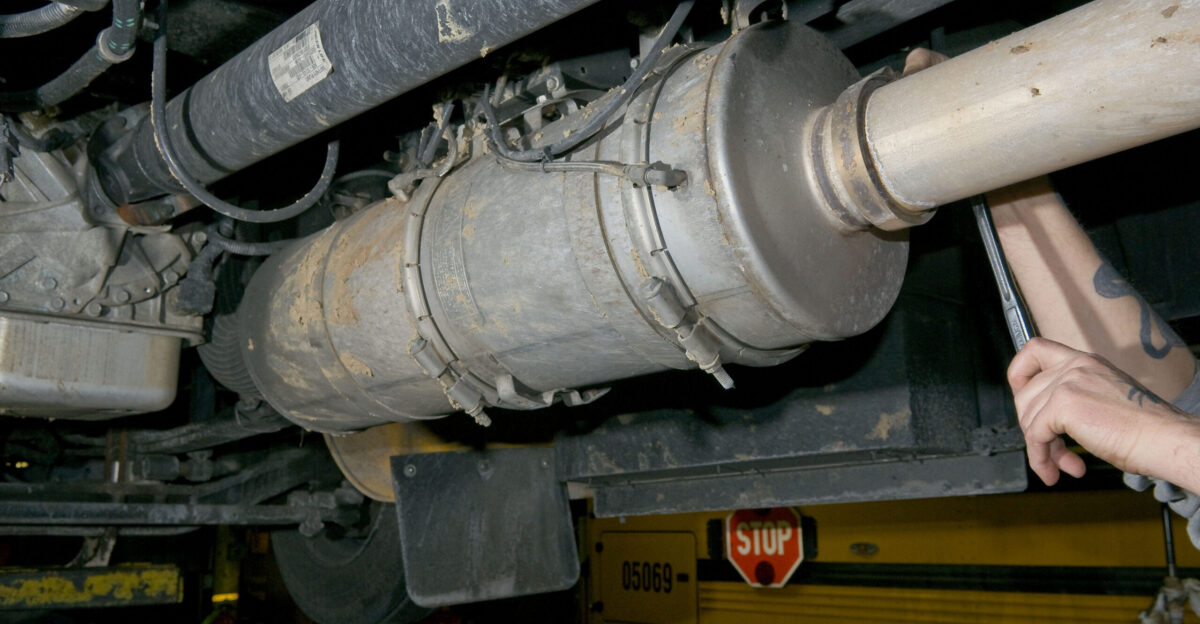 The original digital file had the following descriptive metadata embedded in its header Name 412 DSP Transportation 233 jpg Date Picture Taken 2 5 2009 5 17 01 PM Original Caption Diesel Particulate Filter in exhaust stream of diesel school bus City Shady Grove State or Province Maryland Byline Eric Vance Byline Title Chief Photographer USEPA Keywords Bus Clean Diesel Diesel Diesel Particulate Filter DPF Exhuast Particulate Transportation Folder Topic Transportation