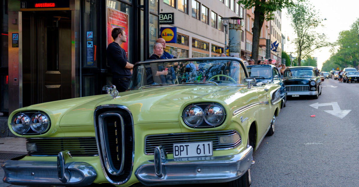 Front view of a rare 1958 Edsel Pacer on Sveav gen Stockholm