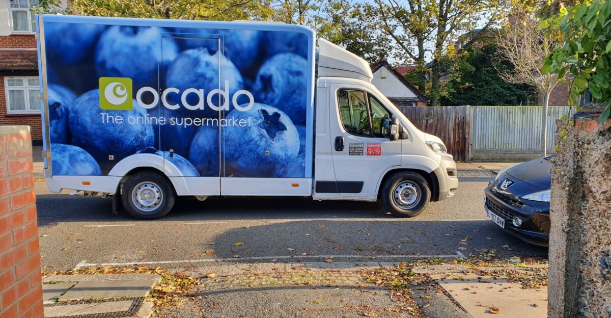 Electric Ocado van parked in Ealing London