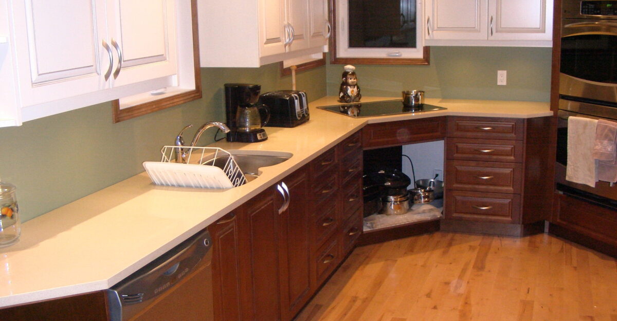 Engineered stone countertops consisting of quartz particles with plastic binder and coloring agents Installation in progress Undermount sink opening is factory cut and polished Basic opening for cooktop was cut by fabricator but an additional 1 8 inch was trimmed in field to fit the pop-up vent Thanks to our contractors for getting this in before Christmas