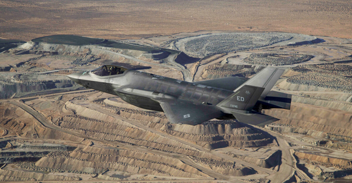 An F-35A Lightning II flies above the Mojave Desert Calif during a test flight Jan 6 2023 A developmental test team from the 461st Flight Test Squadron conducted the first flight of an F-35 in the Technology Refresh 3 configuration at Edwards Air Force Base Calif U S Air Force courtesy photo