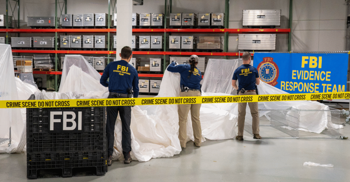 FBI Special Agents assigned to the Evidence Response Team process material recovered from the high-altitude balloon recovered off the coast of South Carolina The material was processed and transported to the FBI Laboratory in Quantico Virginia
