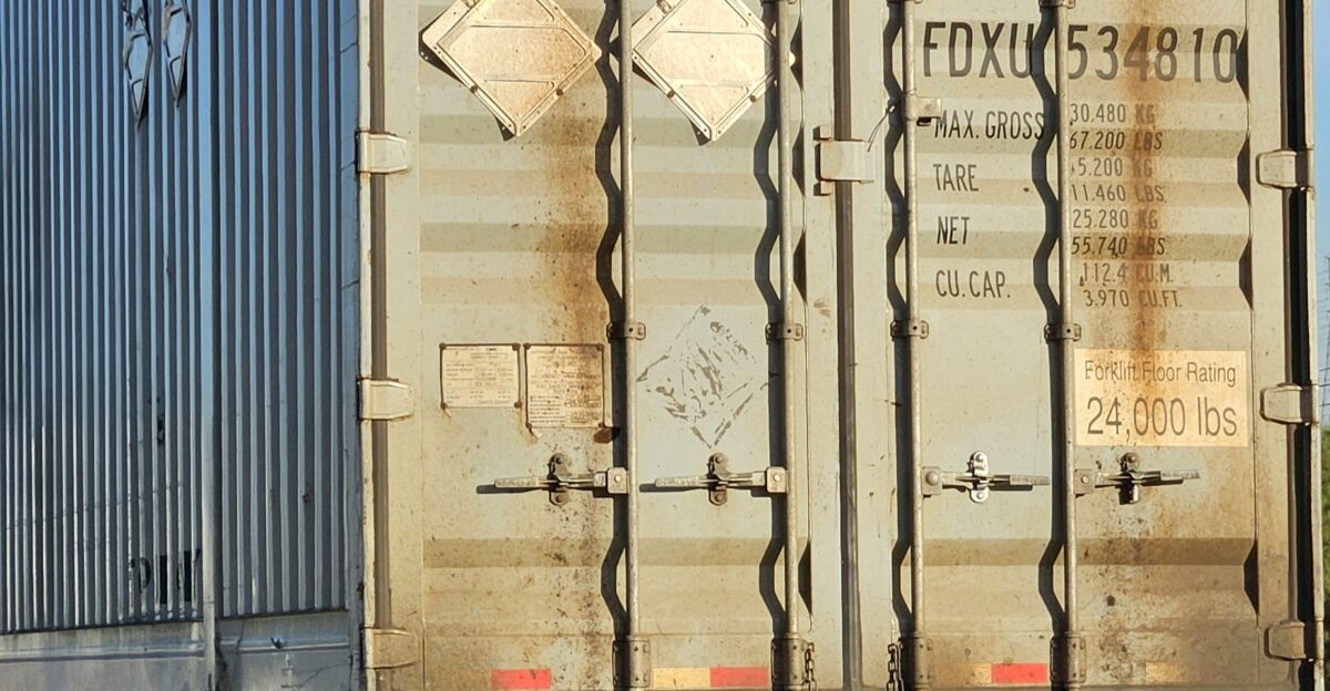 FedEx Multimodal Container on a semi trailer on California State Route 60 Monterey Park CA