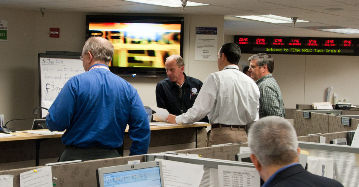 Washington DC March 11 2011 - Personnel from FEMA and other federal agencies work side-by-side in FEMA s National Response Coordination Center helping manage response efforts to the devastating magnitude 8 9 earthquake in Japan and the resulting tsunami that swept across the Pacific Ocean FEMA Aaron Skolnik