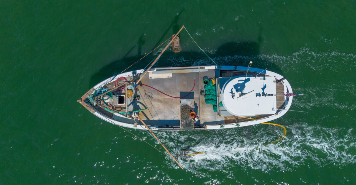 Aerial view of fishing vessel in Norwalk Connecticut