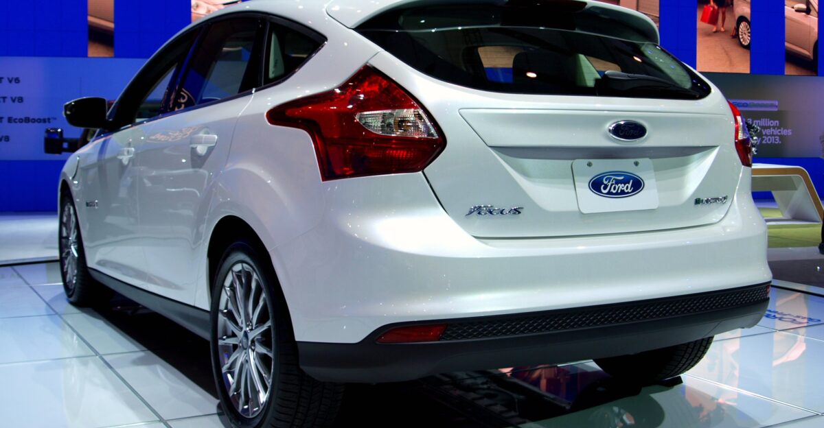 Rear view of the 2012 Ford Focus Electric Vehicle at Entertainment District Toronto Ontario Canada