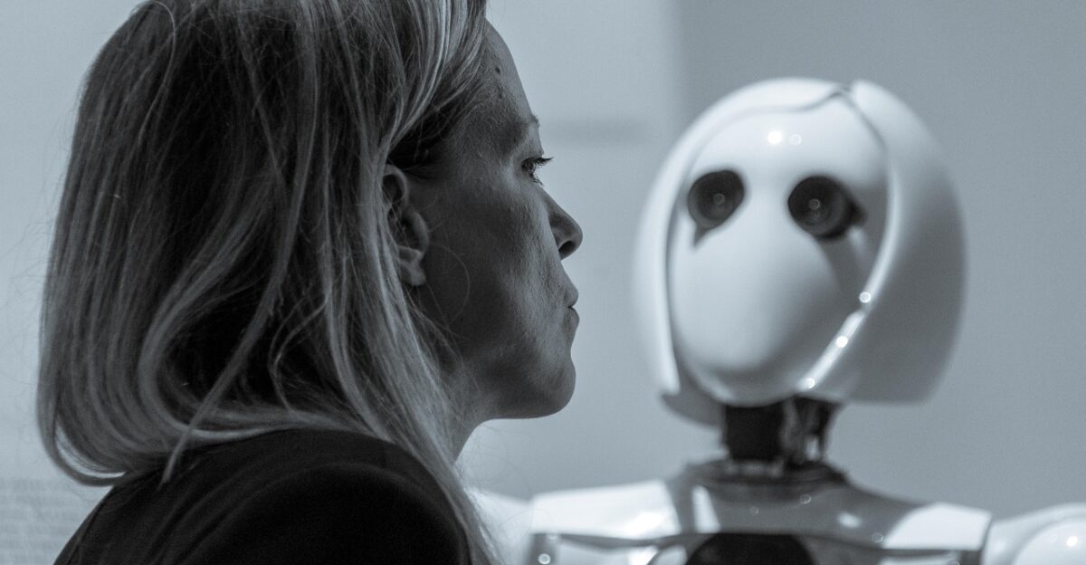 woman robot technology future face human android futuristic robotics head