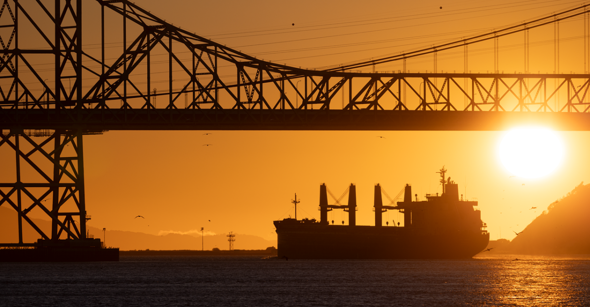 boat ship sunset bridge oil tanker tanker nature silhouette steel bridge sky