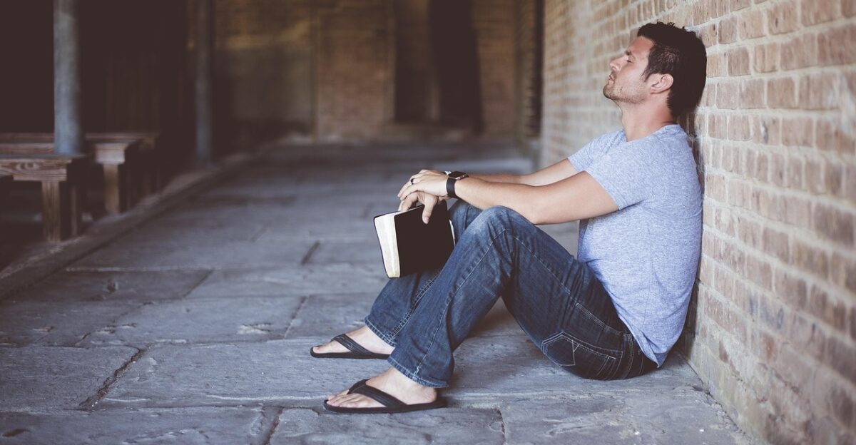 alone book brick wall man person bible thinking learning study alone alone bible bible bible thinking thinking thinking thinking thinking learning study study study