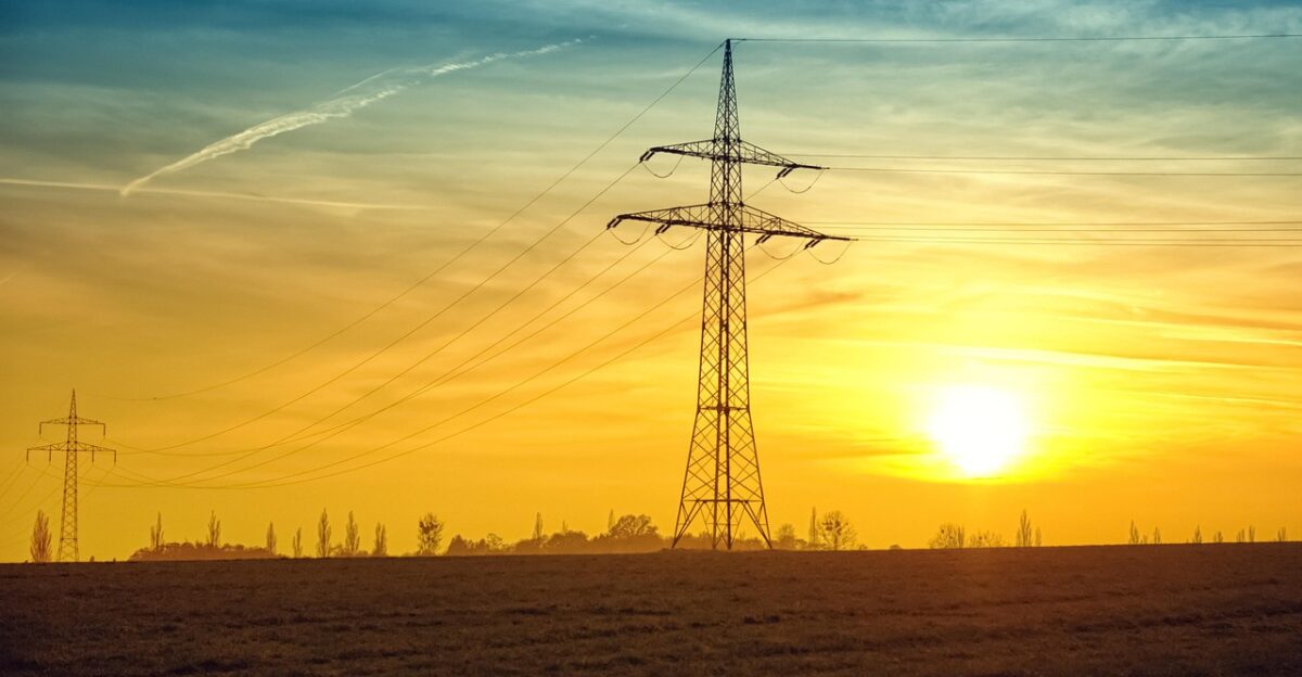power lines fields sunset twilight sun current sky evening sky power supply electricity nature dusk rural countryside landscape