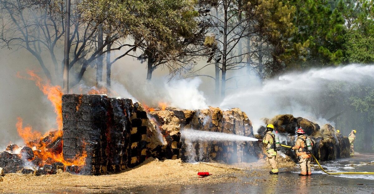 fire palatka florida hay bales firefighters fire hose tractor supply