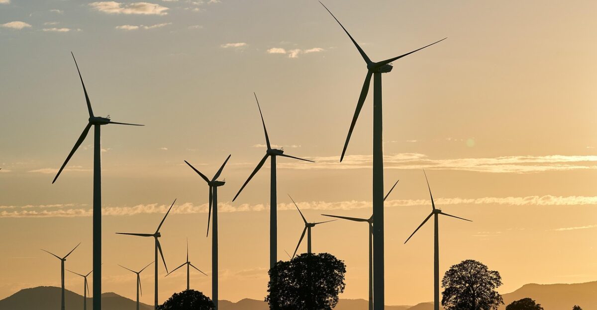 pinwheels nature energy electricity renewable wind energy sunset wind farm dusk trees landscape