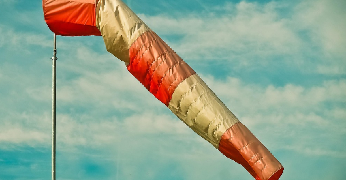 wind sock, pole, sky, air bag, weather, nature, striped, wind direction, wind speed, wind direction indicator, wind direction sensor, wind indicator, wind