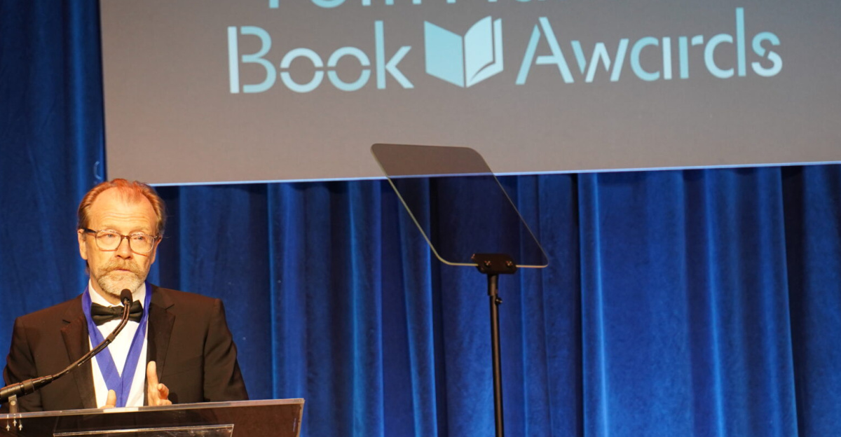 George Saunders receiving the National Book Foundation's Distinguished Contribution to American Letters at the 2025 National Book Awards in New York City on November 19, 2025..