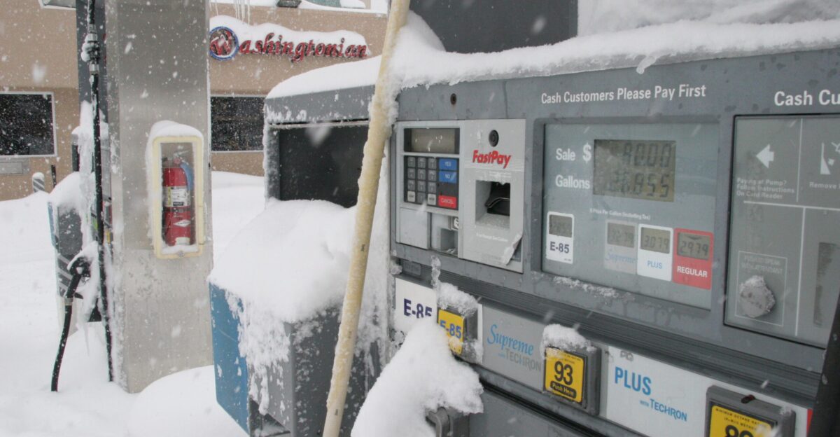 A gas station covered in snow- Photo by Sara Hassan