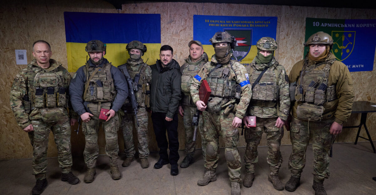 At the forward command post of the 14th Separate Mechanized Brigade named after Prince Roman the Great in Kupyansk President of Ukraine Volodymyr Zelenskyy together with Commander-in-Chief of the Armed Forces of Ukraine Oleksandr Syrskyi met with warriors and congratulated the defenders on Land Forces Day The Head of State received a briefing from the brigade commander Anatolii Lysetskyi on the operational situation within the brigade s area of responsibility as well as on joint actions with adjacent units in support of defensive missions including on the left bank of Kupyansk The discussion also covered the failed attempts by Russians to consolidate positions in this part of the city According to the Lieutenant Colonel the Russian command on the ground provides false information about actual control over Kupyansk - not only to the Russian military-political leadership but also to the soldiers sent on blind assaults The President also spoke with the warriors of the units involved in the city s defense about their ongoing tasks Volodymyr Zelenskyy thanked the defenders for their service and honored them with state awards Congratulations on your day - Ukraine s Land Forces Day It is an important day Important not only for you but I am confident also for all your families loved ones and for the whole of Ukraine I know many of you have been fighting since the very beginning of the war and many have been on the front line without pause I highly value your dedication to Ukraine to our state Without you we would have simply lost it said Volodymyr Zelenskyy The Head of State awarded warriors with the Orders of Bohdan Khmelnytsky I and III classes and the Orders For Courage I-III classes