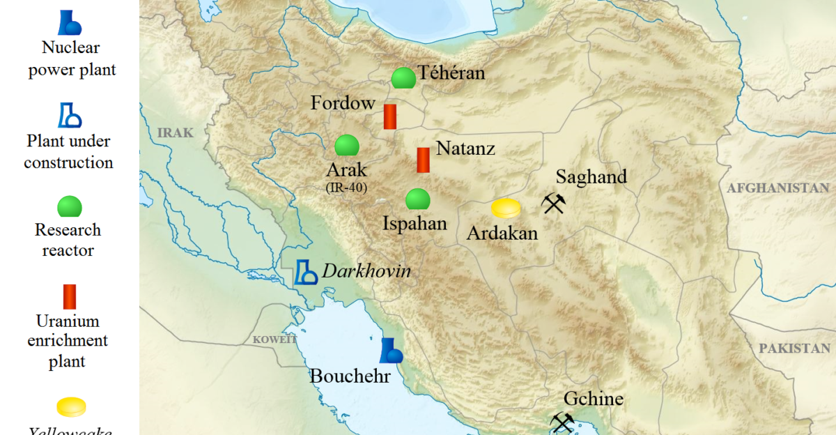 Map of the main sites of Iran s nuclear program translated from French into English