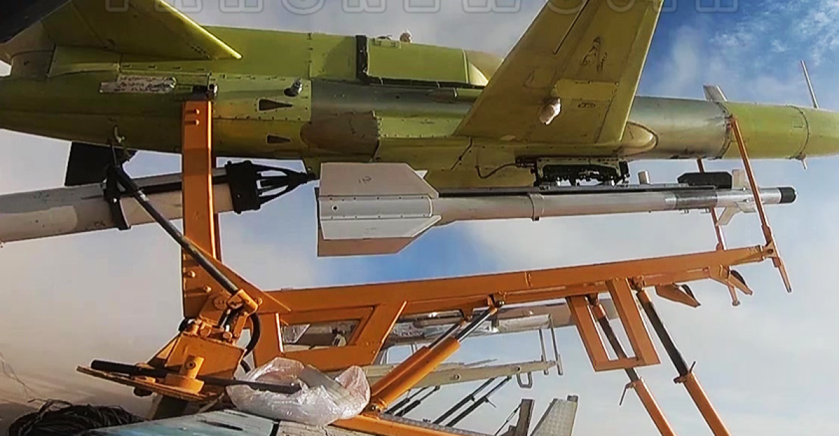 Iranian Karrar drone equipped with Azarakhsh missile prepared for launch.