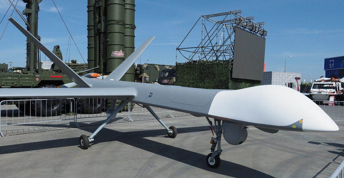 Kronstadt Orion UAV on static display at military-technical forum ARMY-2022 Park Patriot Moscow region Russia