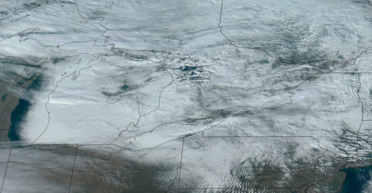 Cold air streaming over the Great Lakes brings heavy lake effect snow from Michigan to New York.