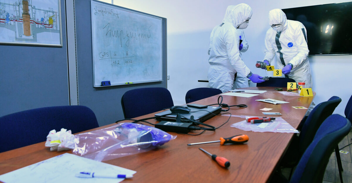 Practice Practice Practice Taking Special Care to Manage Crime Scene with Radioactive Material and Contaminated Evidence Radioactive material can end up on crime scenes as a result of intentional malicious acts such as theft or trafficking of material It can also be the result of criminals causing unintentional damage to machinery that contains radioactive sources Regardless of the cause a crime scene at which radioactive material may be present requires special care In cooperation with the Armenian Nuclear Regulatory Authority the IAEA created a mock crime scene with radioactive material and contaminated evidence to simulate investigation and evidence collection in a safe and secure manner During an investigation into criminal activities law enforcement officers identify a facility where it appears that criminals have been planning an attack involving radioactive material Yerevan Armenia 10 - 15 November 2019 Special Thanks to Armenian Regulatory Authority ANRA for thei cooperation and Anna Melkumyan Head of Nuclear Information and Internatioanl Cooperation Section for cooperation and partnership Dr Eva Szeles Nuclear Forensics Expert - Centre for EnergyResearch Hungary Mrs Sharon Gartland Msc Education Consultant Dr Luiz Conti Radiation Protection Expert Brazilian National Nuclear Energy Commission Mr Tom Craik UK Police Chemical Biological Radiological and Nuclear Tactical Advisor Peter Burton Nuclear security Officer Division of Nuclear Security IAEA CAPTIONS Inna Pletukhina Outreach Officer Division of Nuclear Security IAEA Photo Credit Dean Calma IAEA